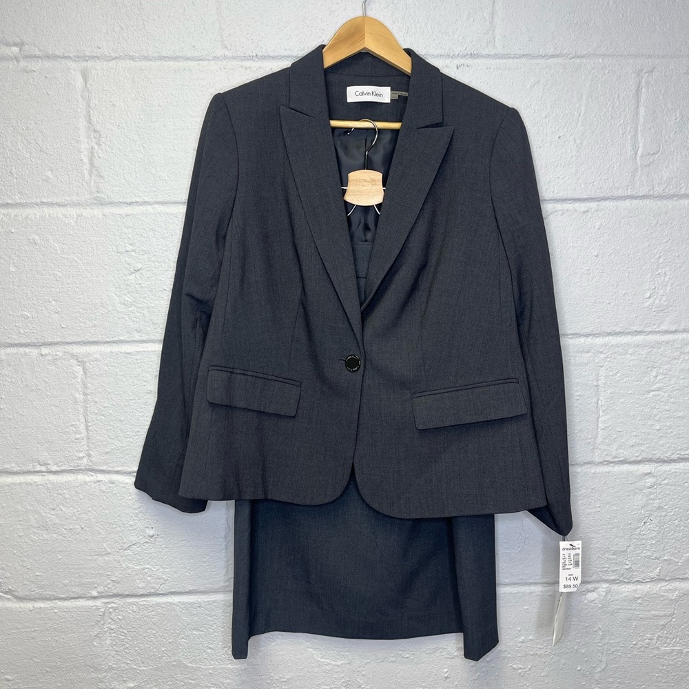 Calvin Klein Women's Charcoal Blazer and Skirt Set career work nwt